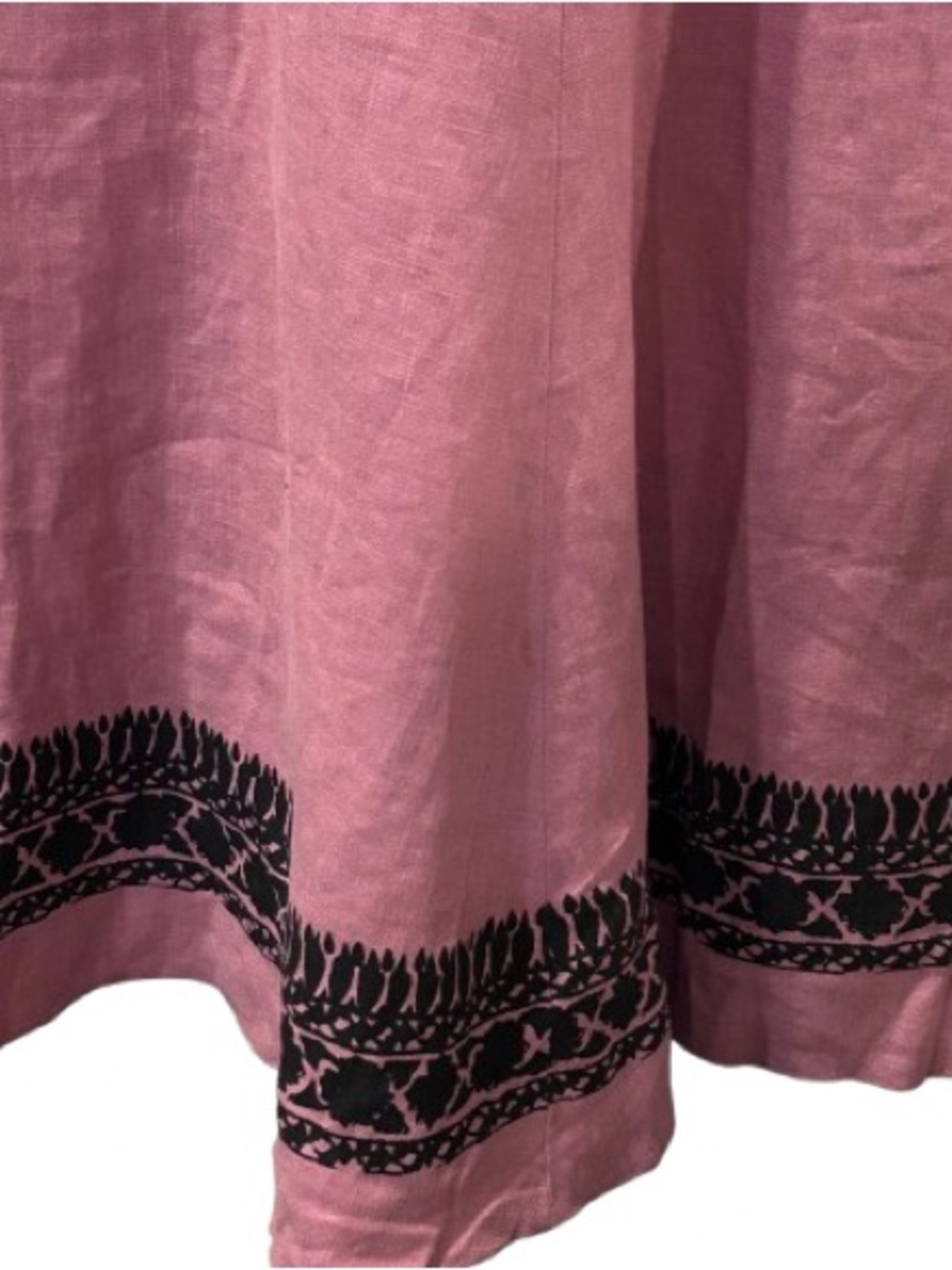Karen Kane 100% Linen A-line Midi Skirt Pink Black Sequin Whimsigoth Size 10 - Picture 9 of 11